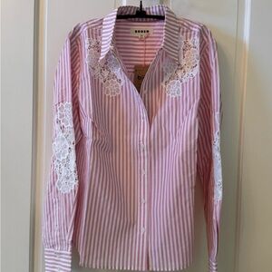 Boden Pink and White Striped Blouse